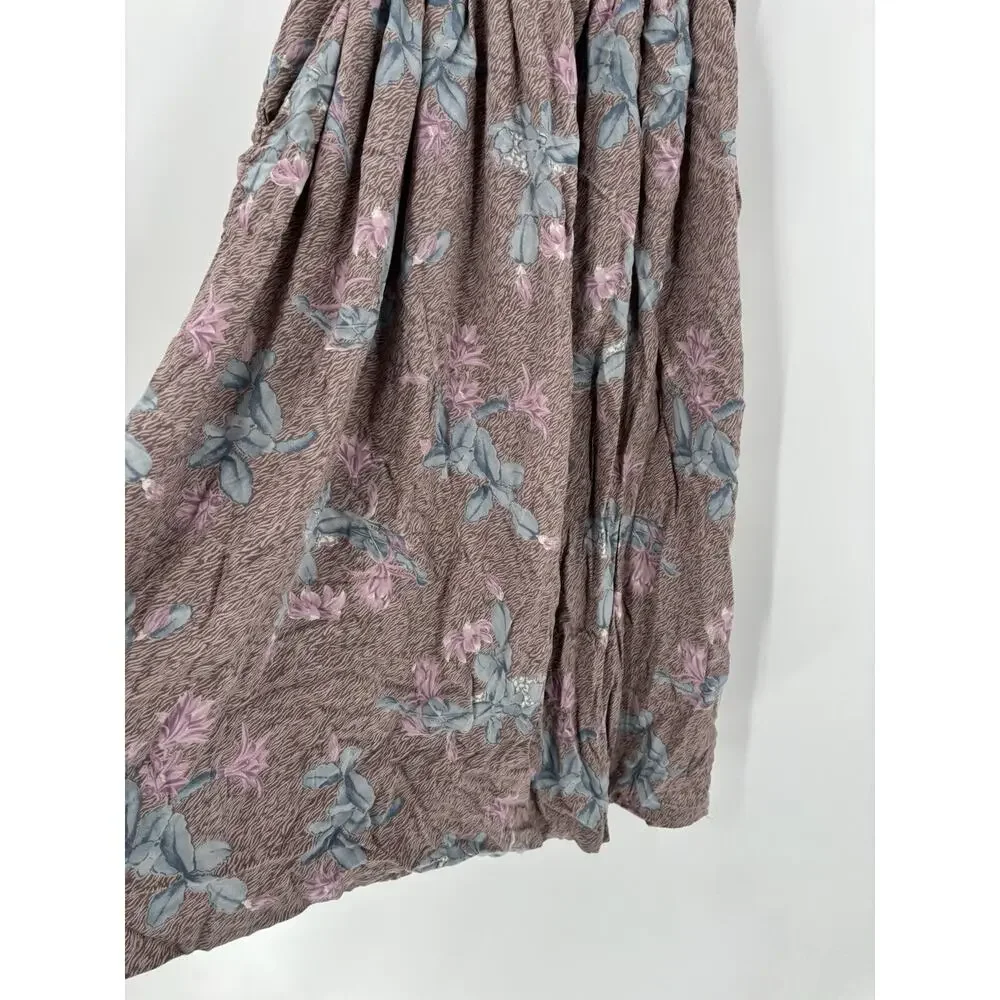Ms Interpret Vintage Skirt Womens XS Pink Blue Floral Midi Pleated Pockets Zip